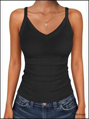 V Neck Tank Tops Ribbed Knit Camisole Summer Casual Sleeveless Slim Fitted